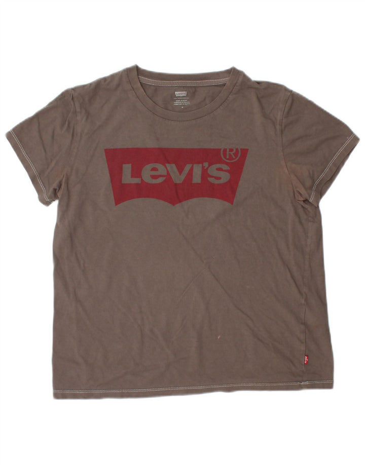 Levi's T-Shirt Graphique Femme UK 14 Gris Moyen Coton