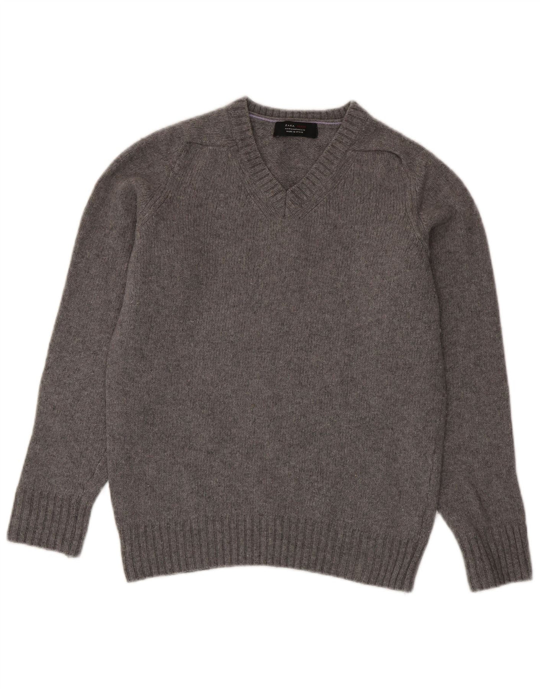 Zara Pull Col V Homme Gris Moyen Laine