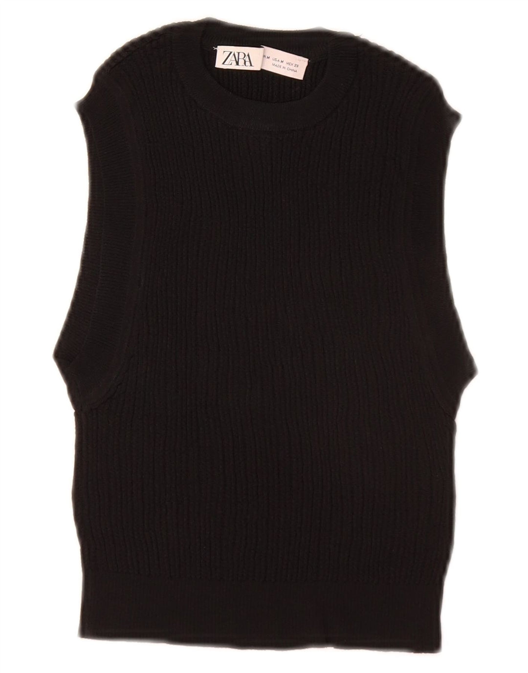 ZARA Womens Crop Vest Débardeur UK 12 Moyen Noir
