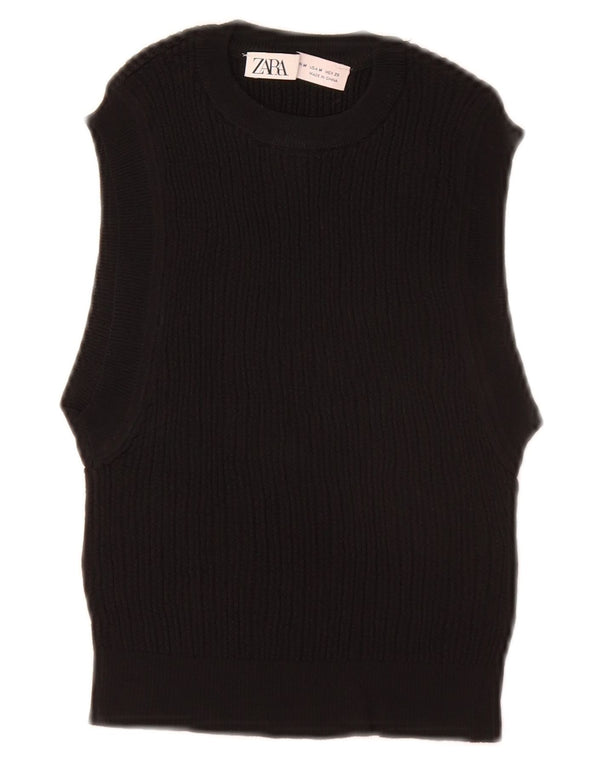 ZARA Womens Crop Vest Débardeur UK 12 Moyen Noir