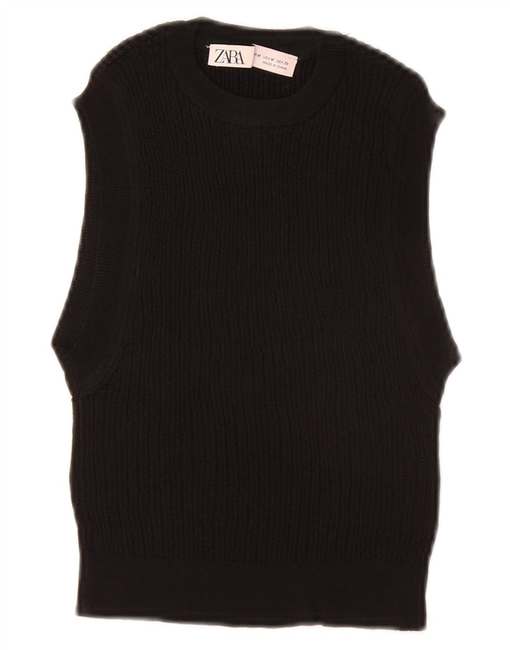 ZARA Womens Crop Vest Débardeur UK 12 Moyen Noir
