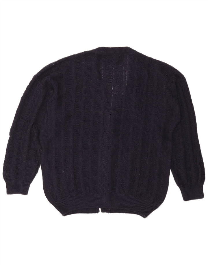 vintage Mens Cardigan Pull Grand Coton Bleu Marine