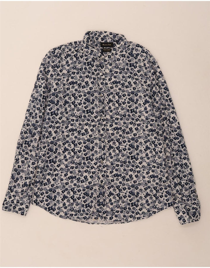 Massimo Dutti Chemise Homme XL Bleu Floral Coton