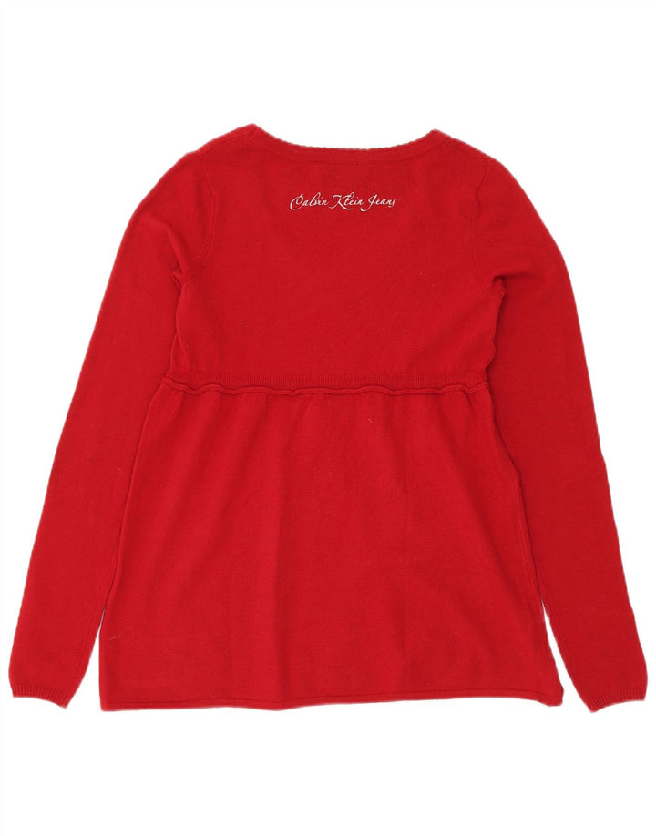 CALVIN KLEIN JEANS Pull graphique à col bateau pour femme UK 10 Petit Rouge