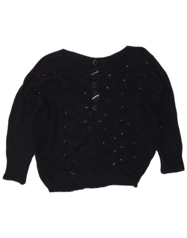 vintage Femme Bateau Cou Jumper Pull UK 16 Grande Viscose Bleu Marine