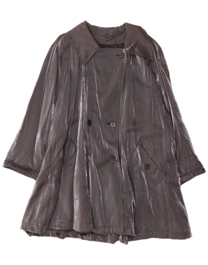 vintage Femme Oversize Double Breasted Manteau IT 42 Viscose Gris Moyen