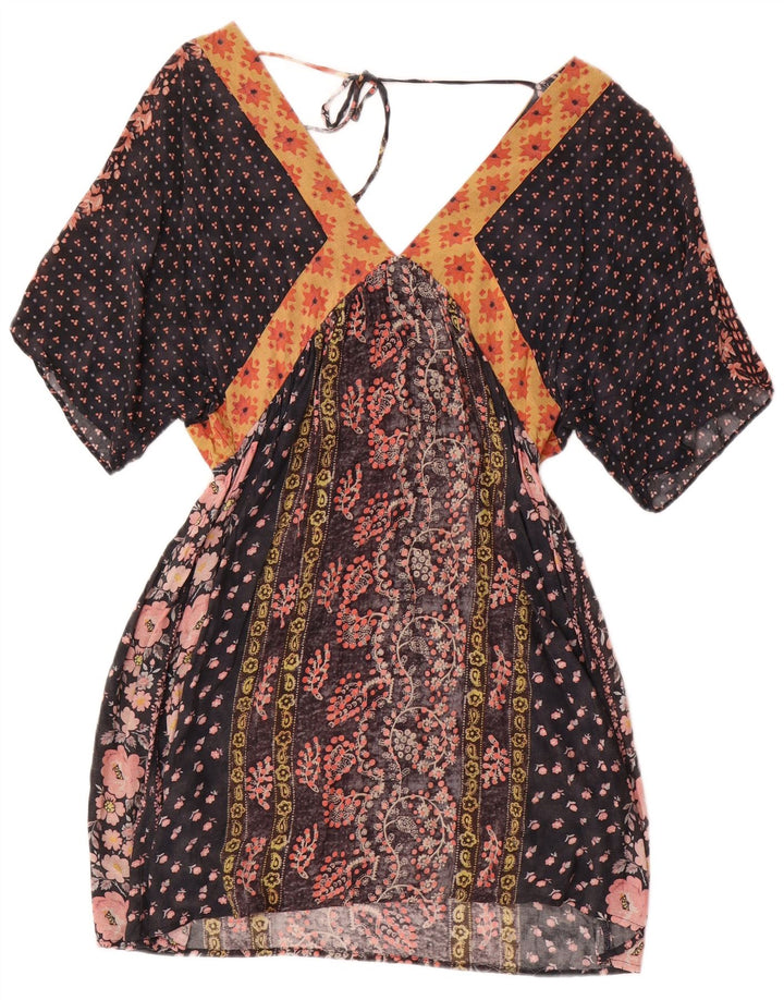 Zara Robe caftan pour femme UK 12 Medium Noir Floral
