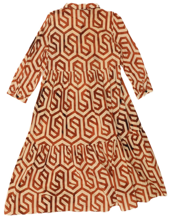 Zara Robe à volants à manches 3/4 pour femme UK 10 Petit Beige Géométrique