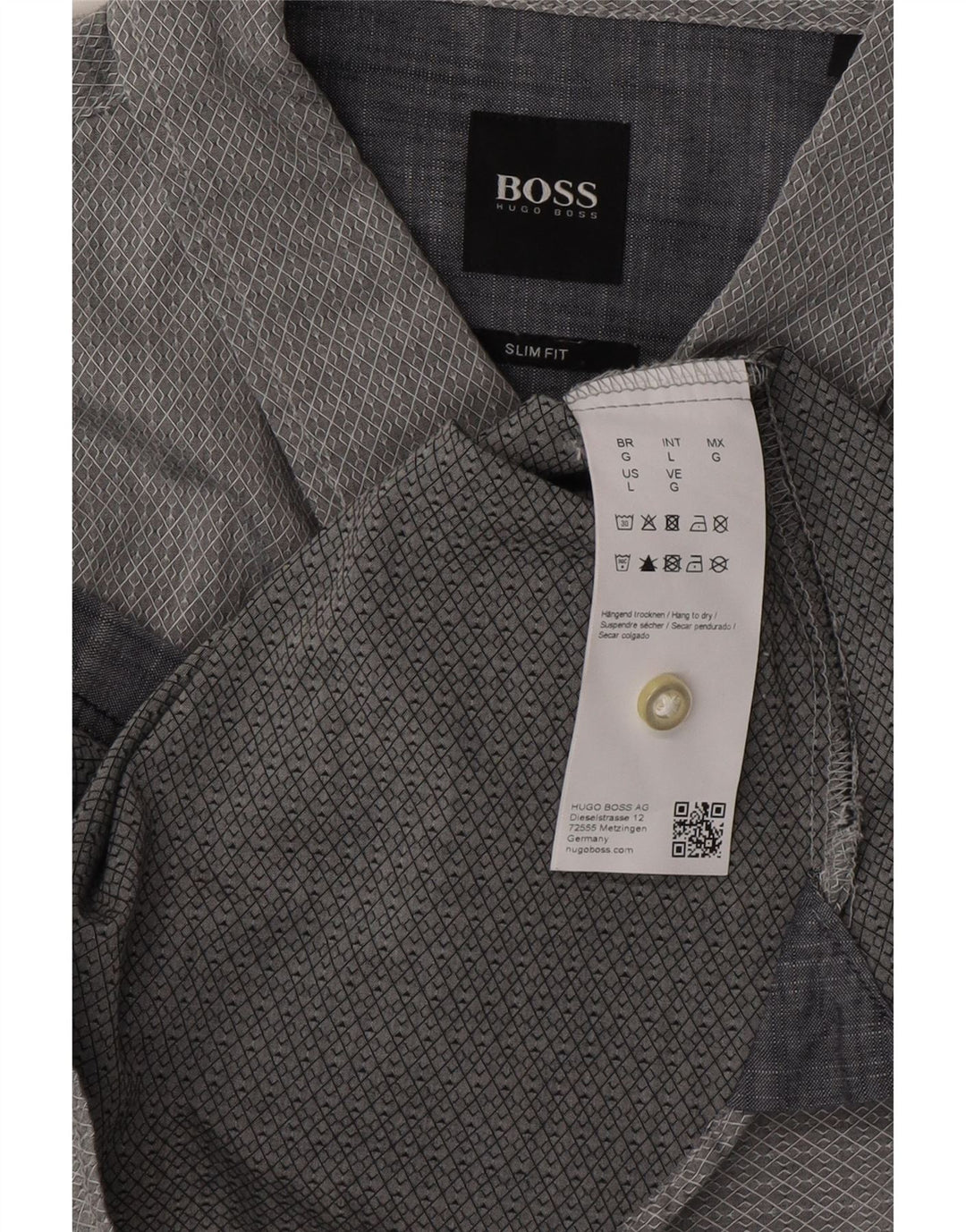 HUGO BOSS Chemise Slim Fit Large Gris Géométrique Coton Homme