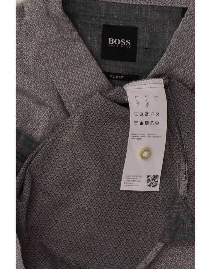 HUGO BOSS Chemise Slim Fit Large Gris Géométrique Coton Homme