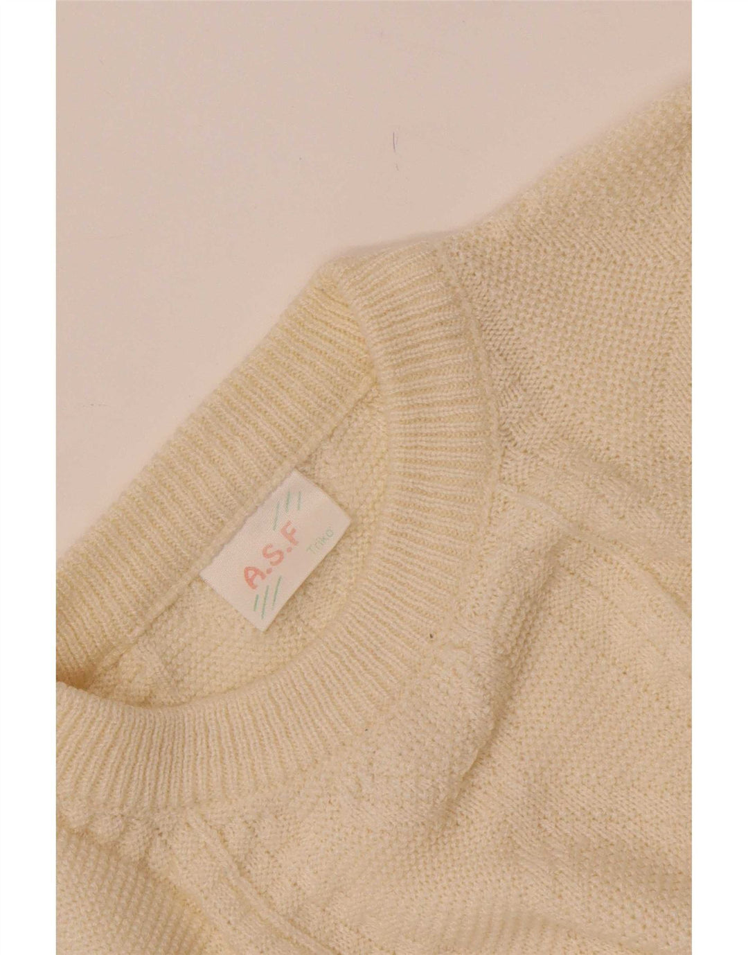 A.S.F Pull Col Ras du Cou Homme Blanc Cassé Moyen