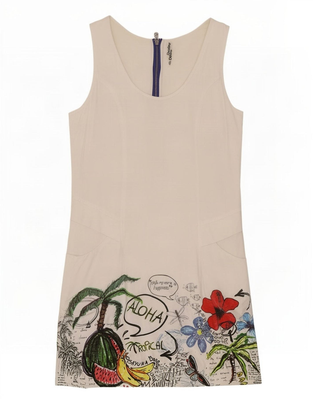 Desigual Robe d'été sans manches pour femme EU 40 Viscose florale blanche moyenne