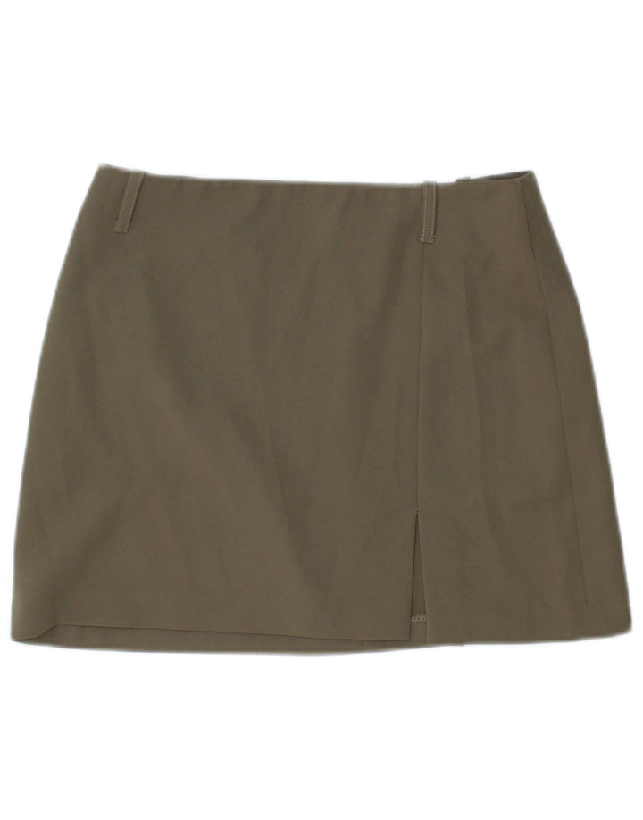 VINTAGE Femme Taille Basse Mini Jupe IT 40 Petit W28 Kaki Polyester