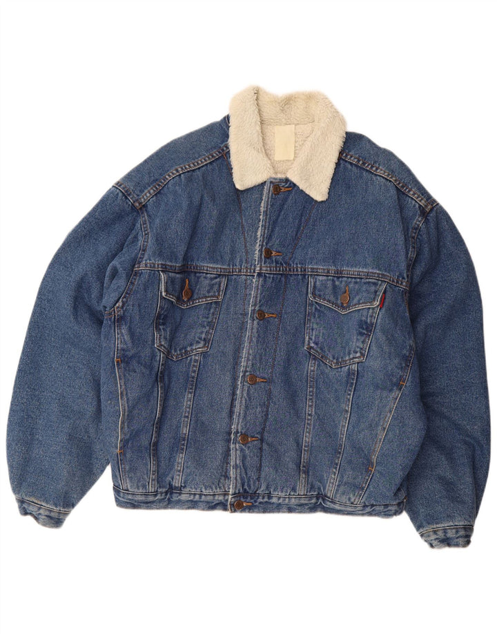 vintage Mens Denim Sherpa Veste UK 42 XL Bleu