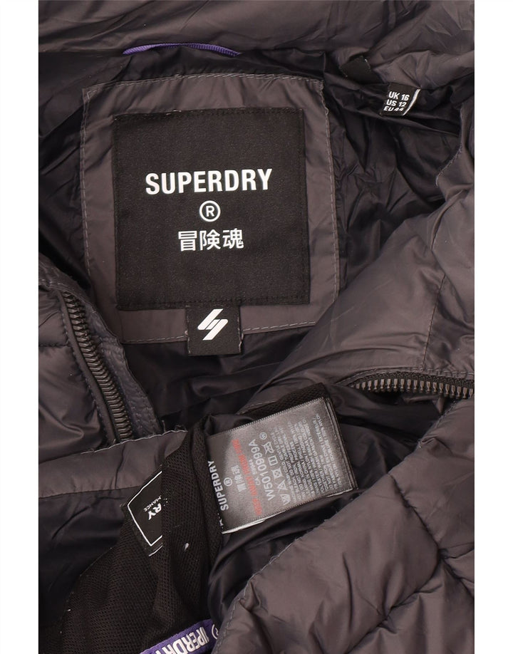 Superdry Veste rembourrée pour femme UK 16 Large Gris Nylon