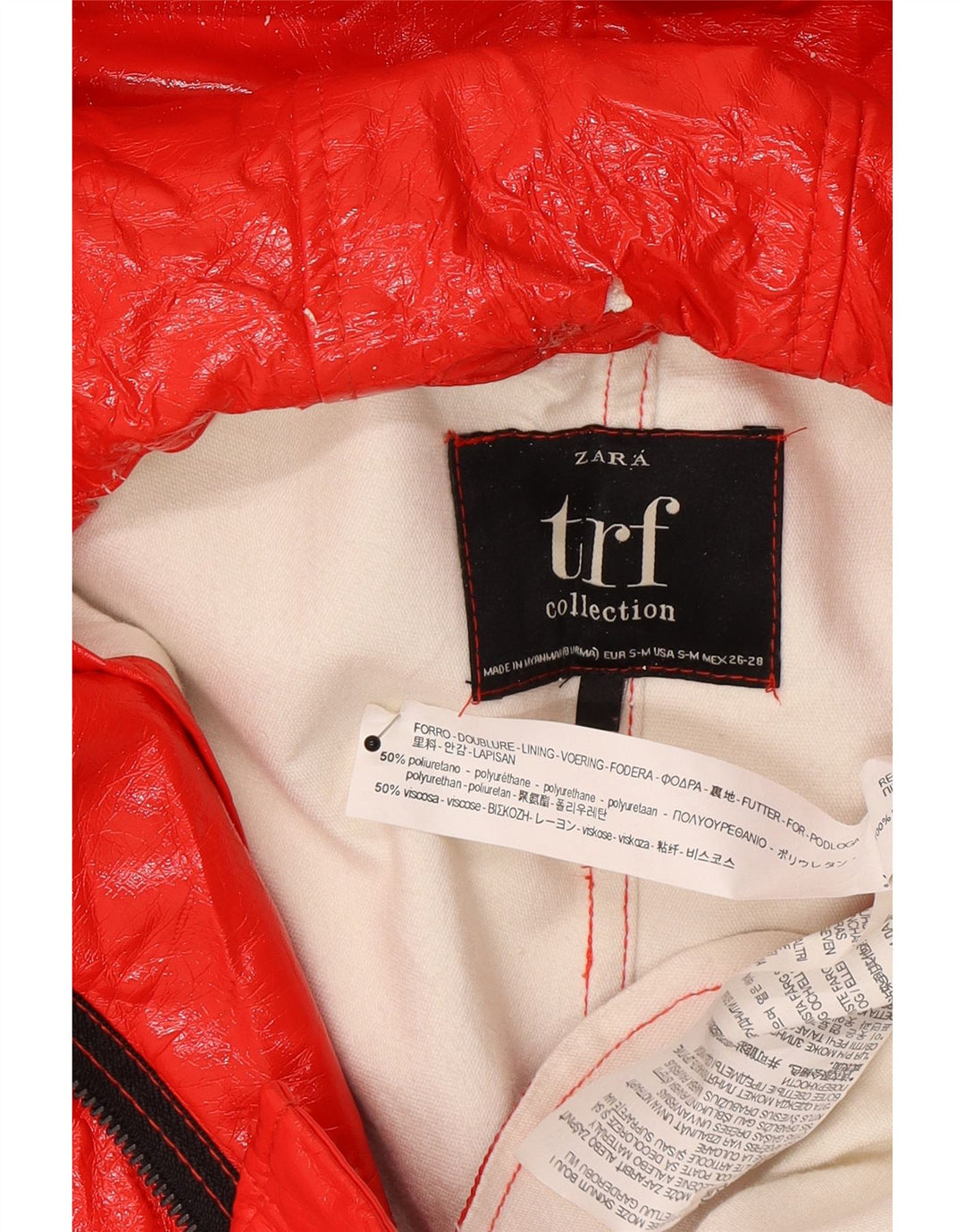 Zara Veste de pluie à capuche pour femme UK 10 Small Rouge Polyéthylène