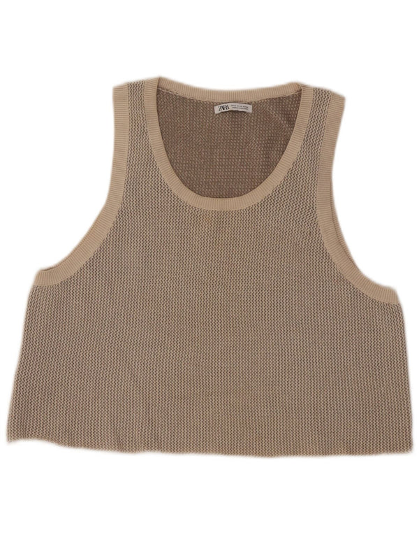 Zara Femme Crop Débardeur UK 14 Beige Moyen