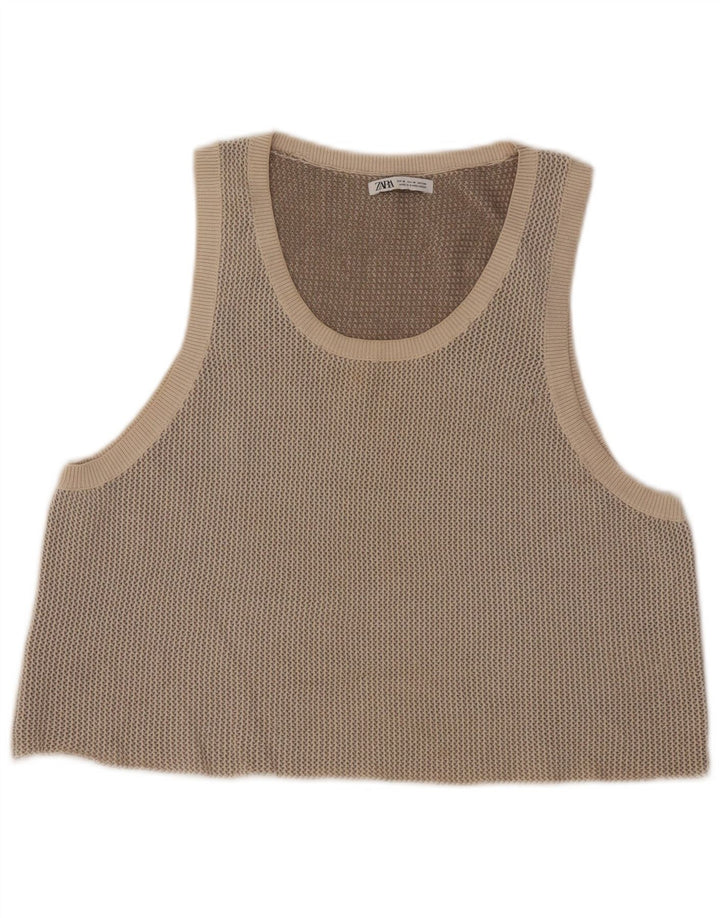 Zara Femme Crop Débardeur UK 14 Beige Moyen