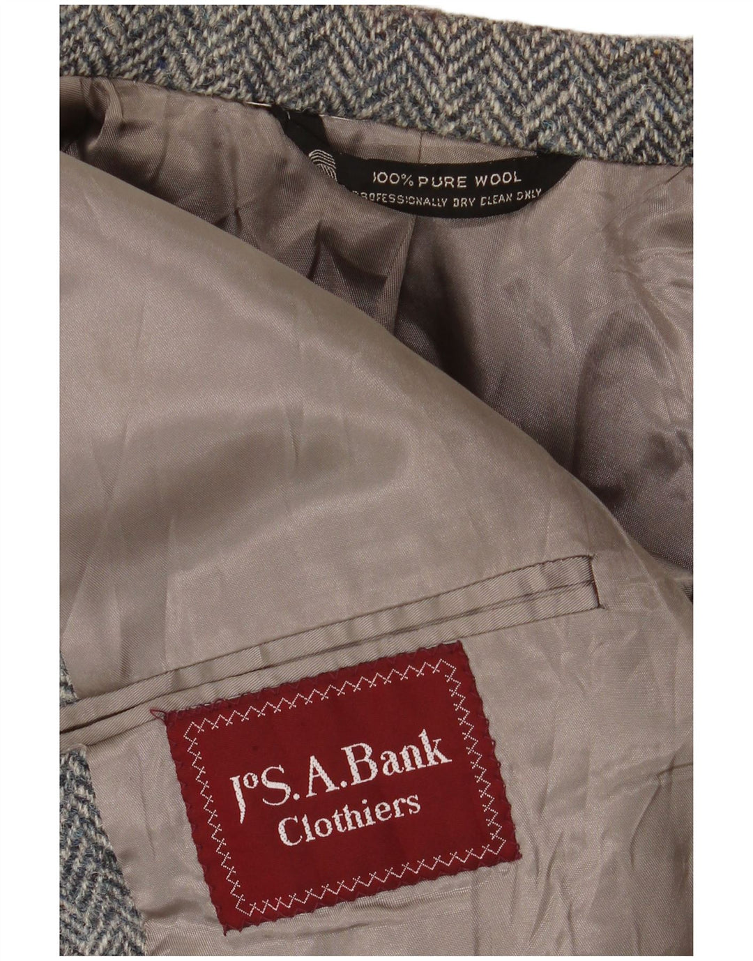 J.S.A. BANK Veste Blazer 2 Boutons Homme UK 38 Laine à Chevrons Gris Moyen