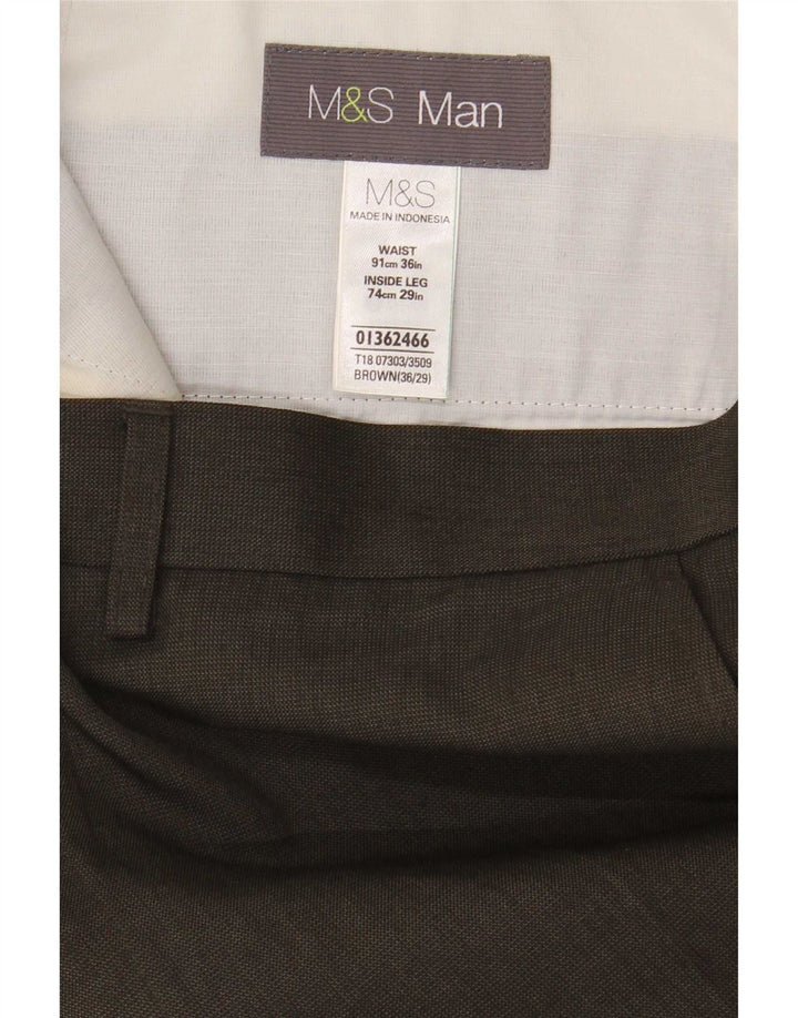 Marks & Spencer Pantalon de Costume Droit Homme W36 L29 Marron Polyester