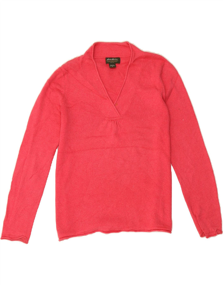 EDDIE BAUER Womens V-Neck Jumper Sweater UK 14 Medium Pink Cotton Vintage Eddie Bauer and Second-Hand Eddie Bauer from Messina Hembry 
