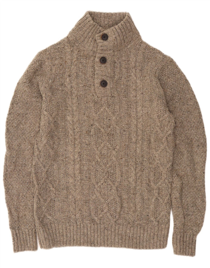 Fat Face Pull à col boutonné pour homme Petite laine beige