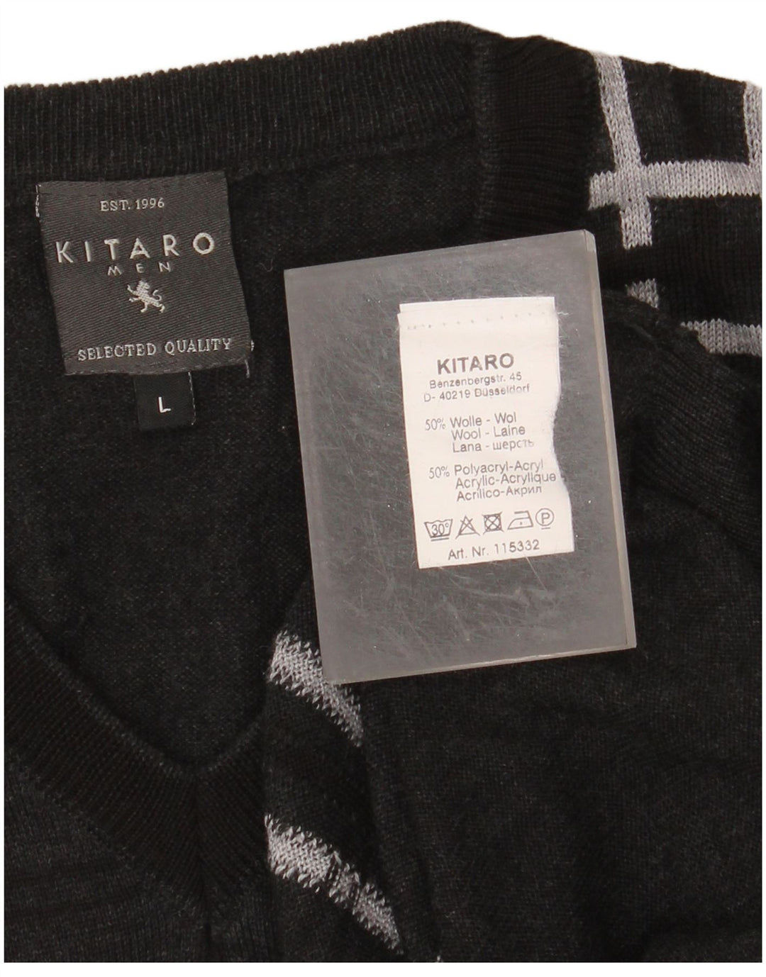 KITARO Pull col V pour homme en laine à carreaux gris