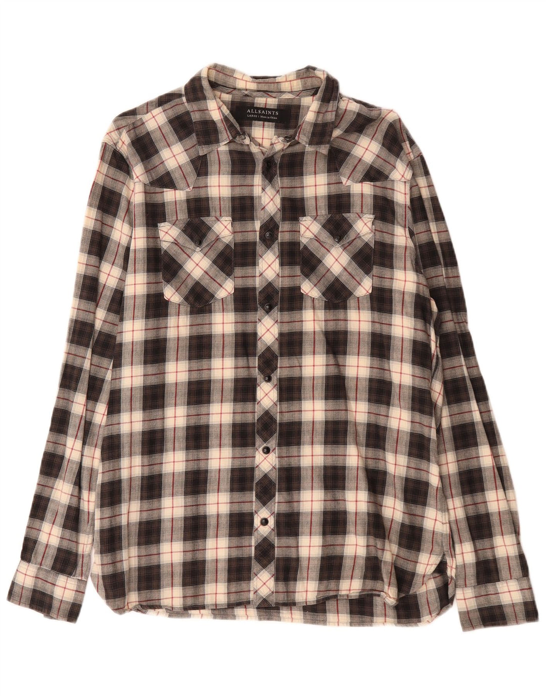All Saints Chemise Flanelle Homme Grand Carreau Noir Coton