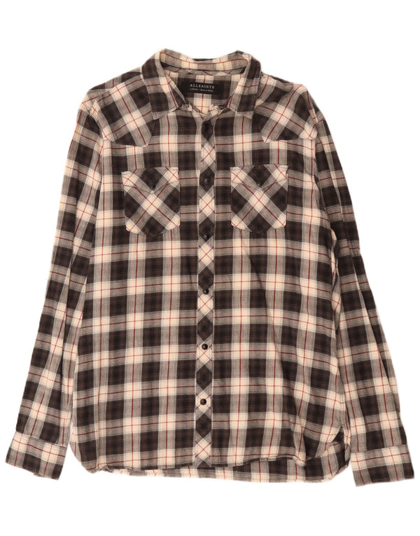 All Saints Chemise Flanelle Homme Grand Carreau Noir Coton