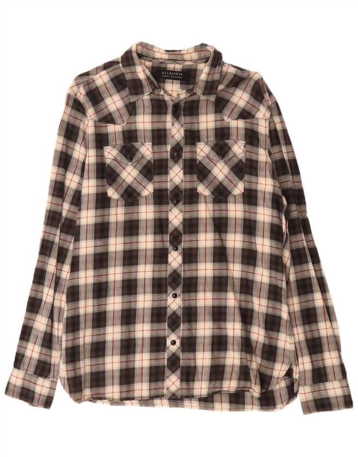 All Saints Chemise Flanelle Homme Grand Carreau Noir Coton