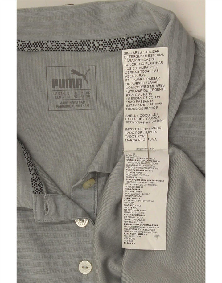 Puma Polo Femme UK 16 Large Gris Pinstripe Polyester