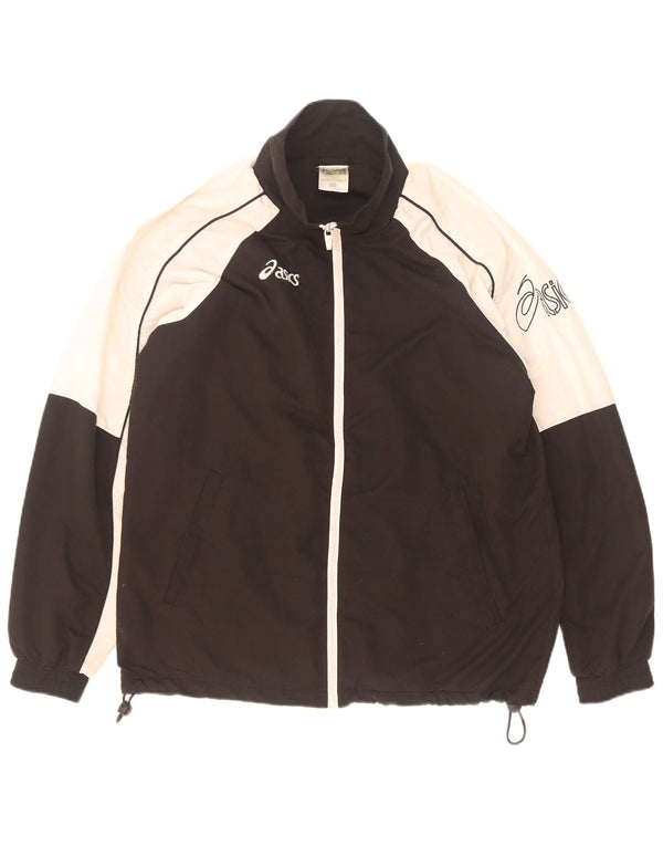 Asics Veste de survêtement graphique pour hommes, petit, noir, polyester color block