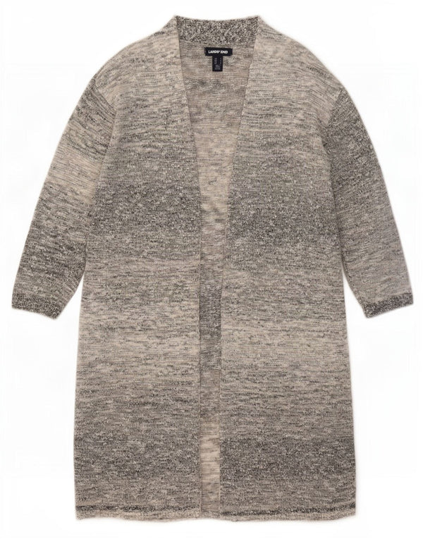 Lands End Pull cardigan ouvert long pour femme UK 10 Petit gris moucheté