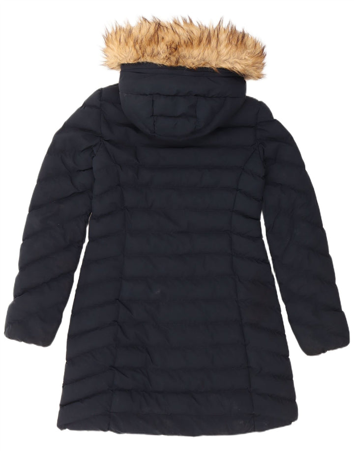 Superdry Manteau rembourré à capuche pour femme UK 10 Small Bleu marine Polyester