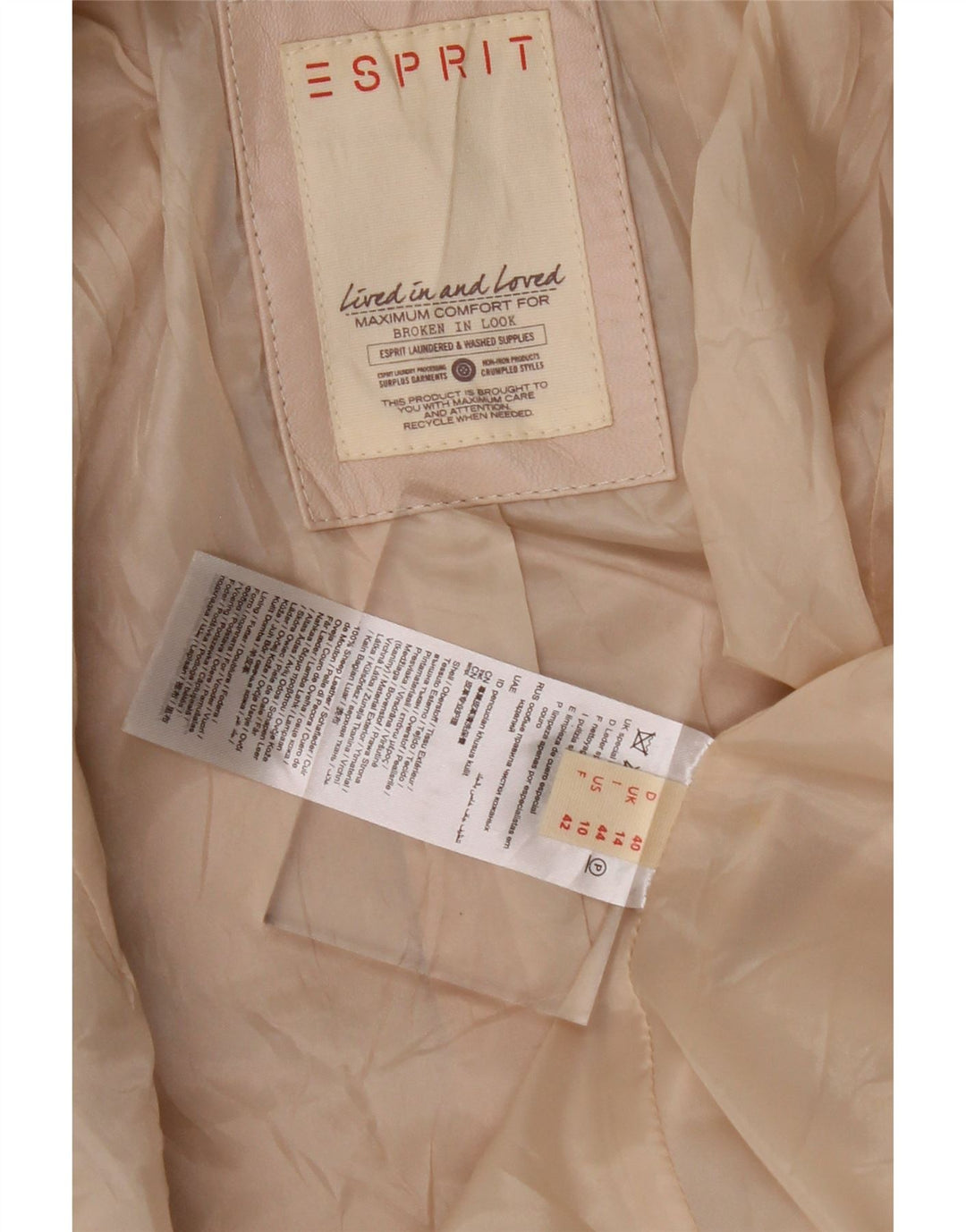 ESPRIT Womens Leather Jacket UK 14 Medium Beige Leather Vintage Esprit and Second-Hand Esprit from Messina Hembry 