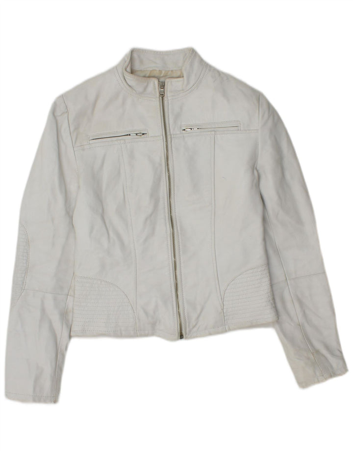 veste en cuir crop femme vintage IT 40 petit cuir blanc