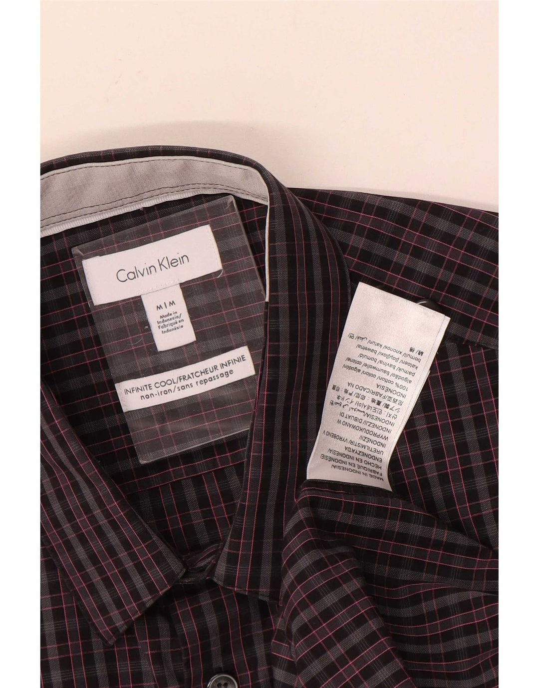 Calvin Klein Chemise Homme Gris Moyen Carreaux Coton