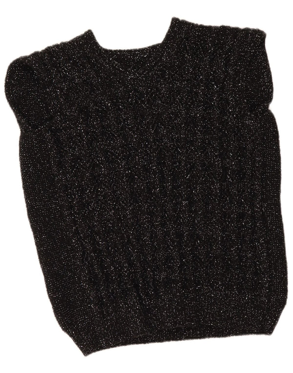 vintage Womens Vest Tank Top UK 12 Moyen Noir Moucheté