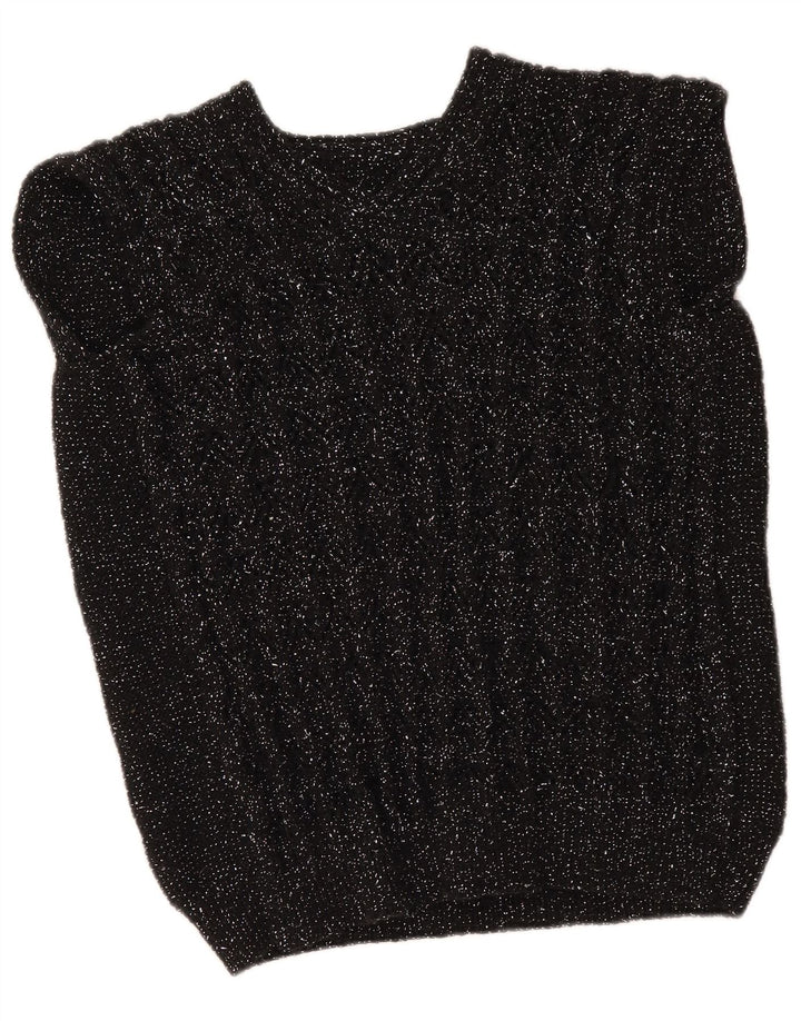 vintage Womens Vest Tank Top UK 12 Moyen Noir Moucheté
