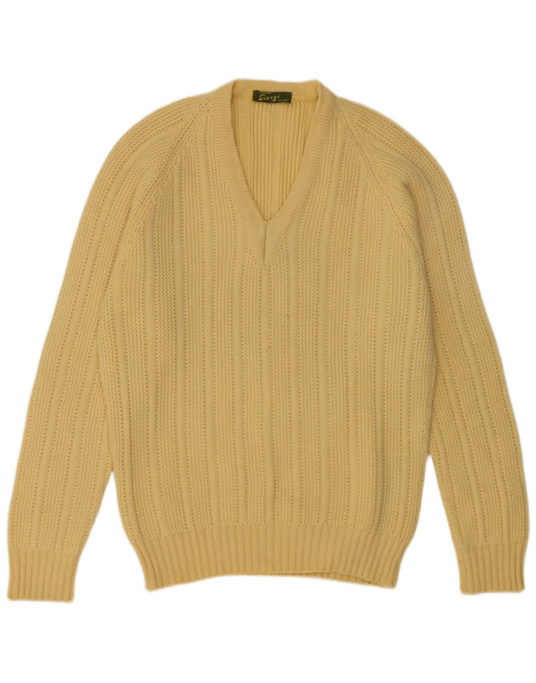 vintage Homme Col V Pull Pull Jaune Moyen