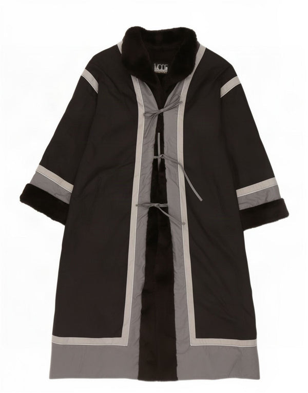 vintage Femme Coupe-vent surdimensionné Manteau EU 40 Medium Black Colourblock