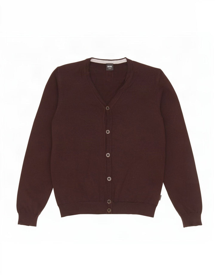 HUGO BOSS Pull cardigan coupe slim en laine marron moyen