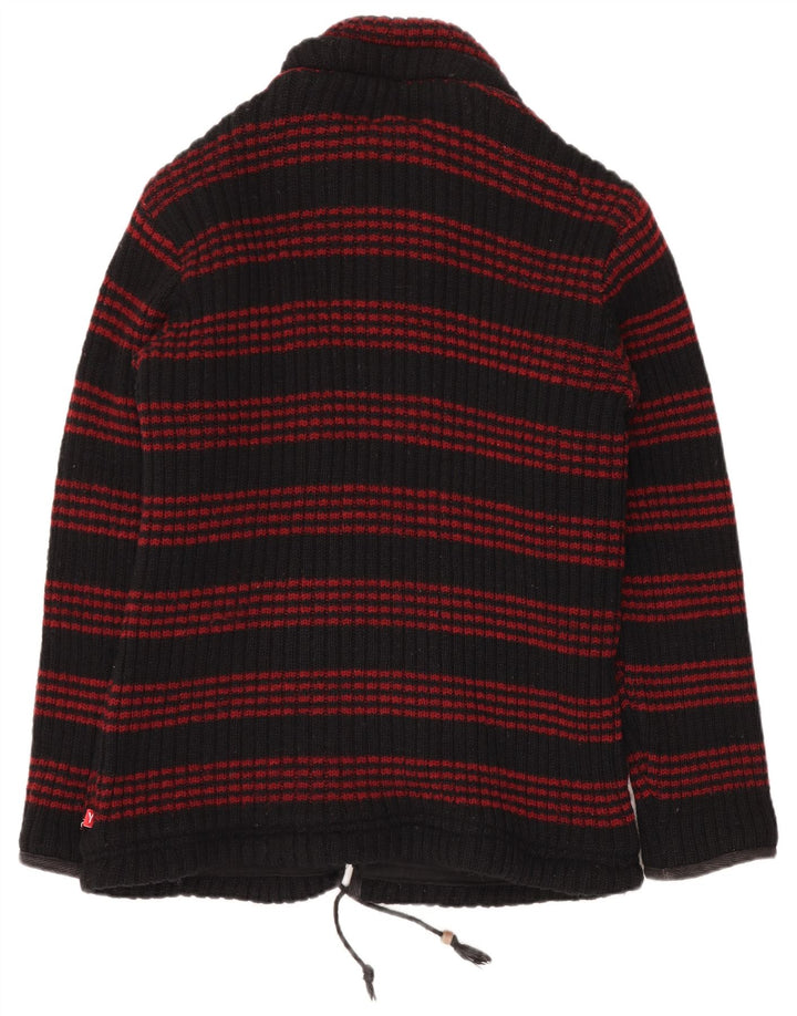 HIMALAYA Cardigan Homme Pull XL Laine Rayée Noir