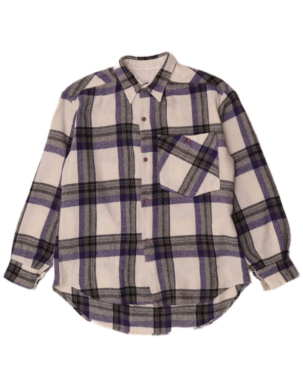 chemise en flanelle surdimensionnée vintage pour hommes petit polyester à carreaux multicolore