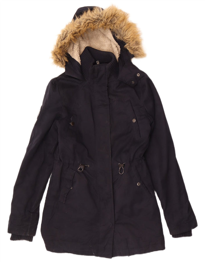 Superdry Veste Parka À Capuche Femme UK 6 XS Bleu Marine Polyester