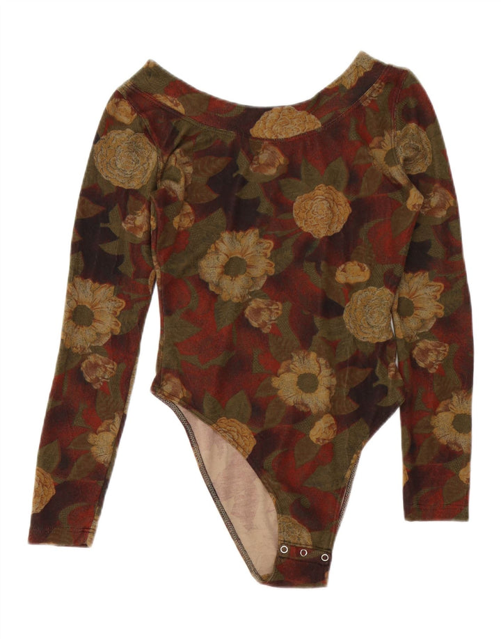 VINTAGE Womens Long Sleeve Bodysuit UK 10 Small Multicoloured Floral