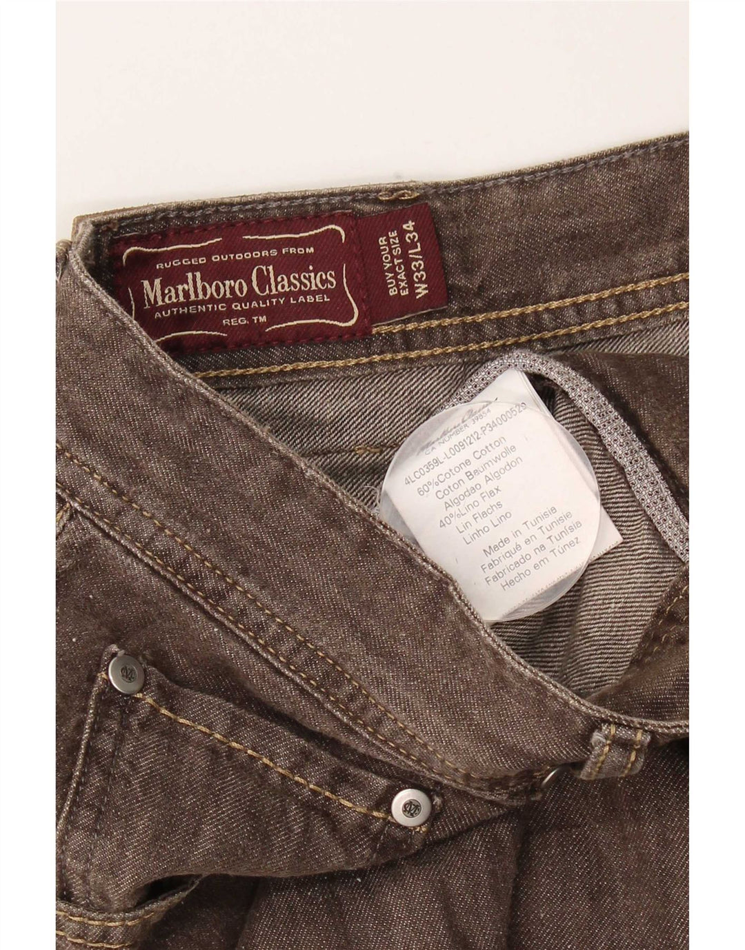 Marlboro Classics Jean droit homme W33 L30 coton marron