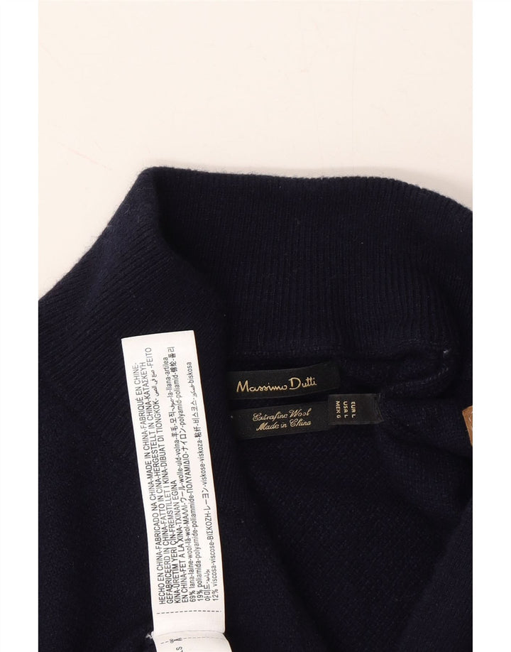 MASSIMO DUTTI Womens Button Neck Jumper Sweater UK 16 Large Navy Blue Wool Vintage Massimo Dutti and Second-Hand Massimo Dutti from Messina Hembry 