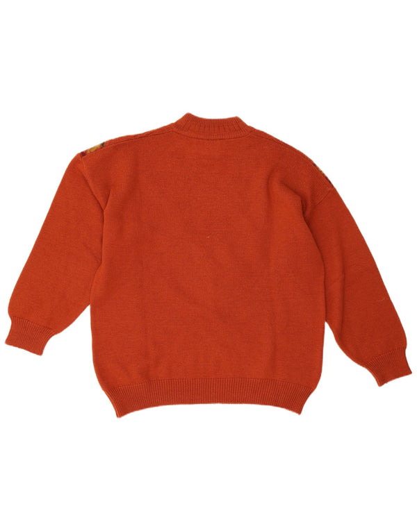 vintage Mens Turtle Neck Jumper Pull Grande Laine Géométrique Orange