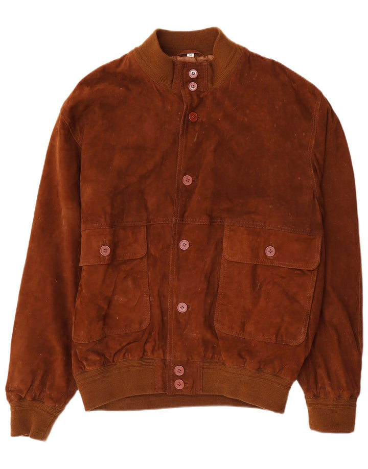 vintage Mens Suede Bomber Jacket IT 56 3XL Cuir Marron